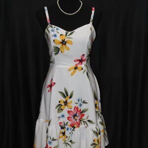 Old Navy Floral Midi Dress - White, Yellow, Red